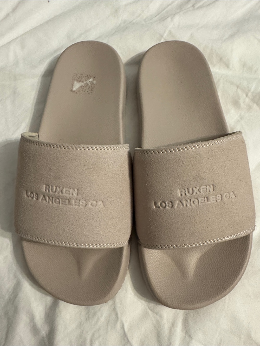 RUXEN Embossed Slide Sandals in Taupe